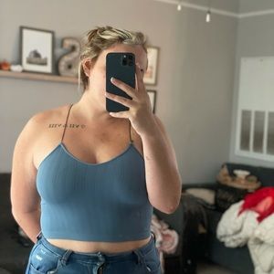 Blue stretch crop tank